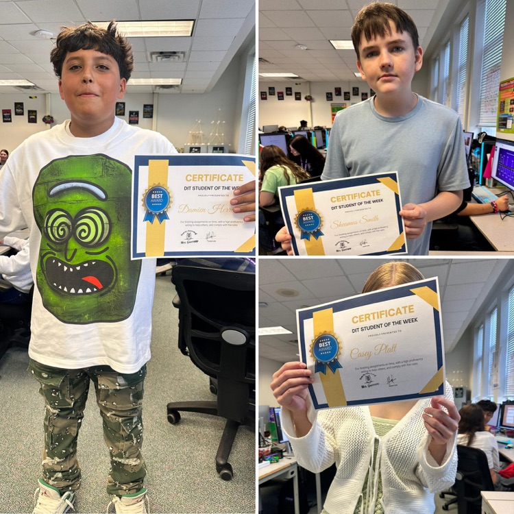 three students with dit student of the week certificates 