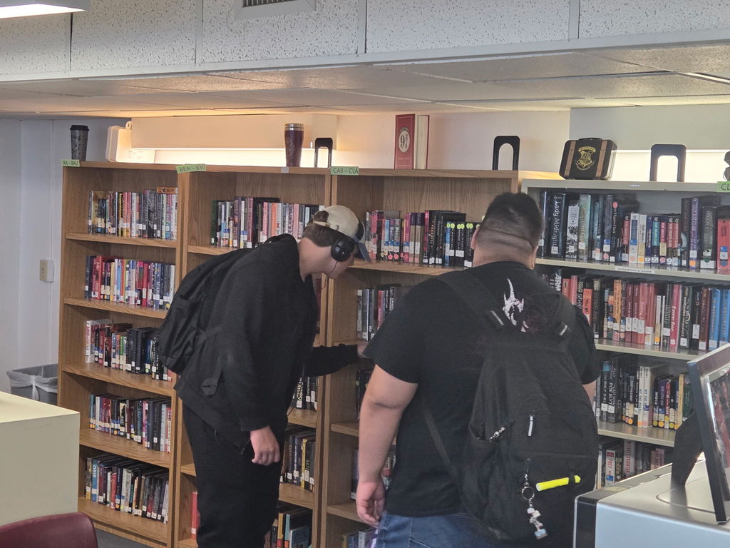 students visiting the library during lunch