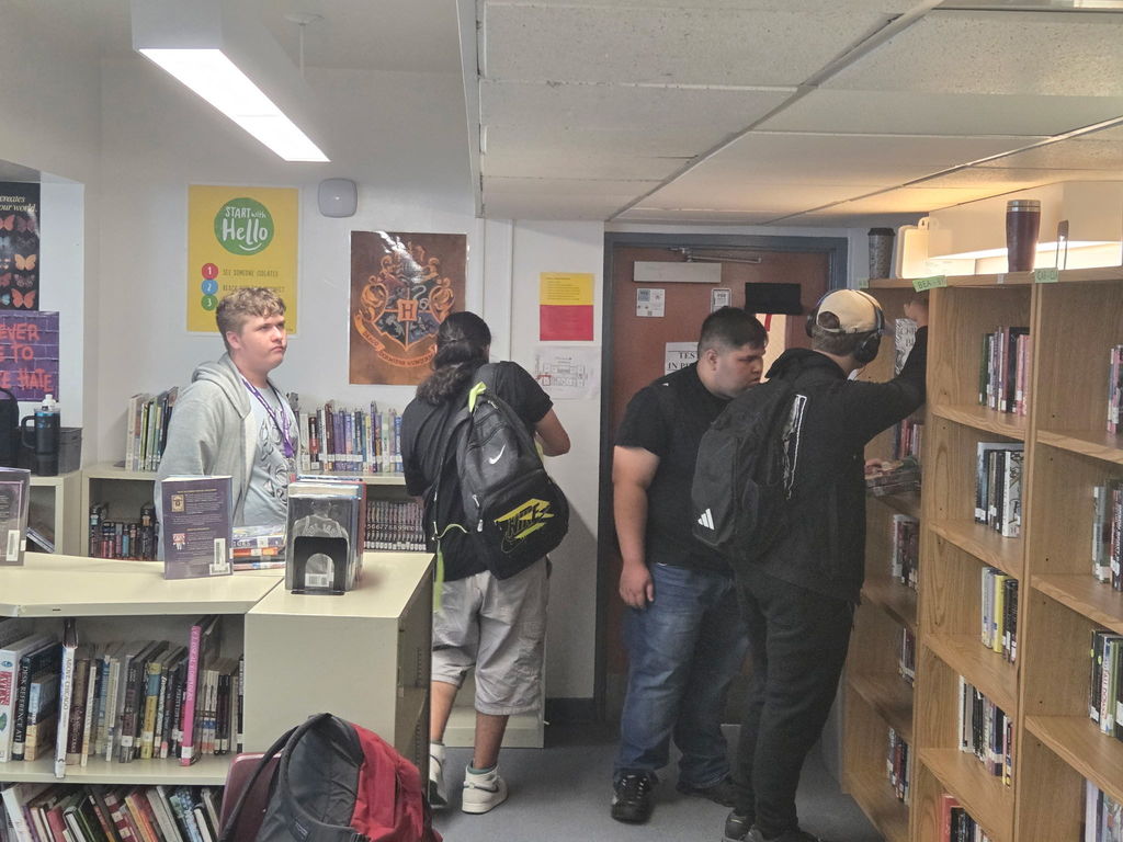 students visiting the library during lunch