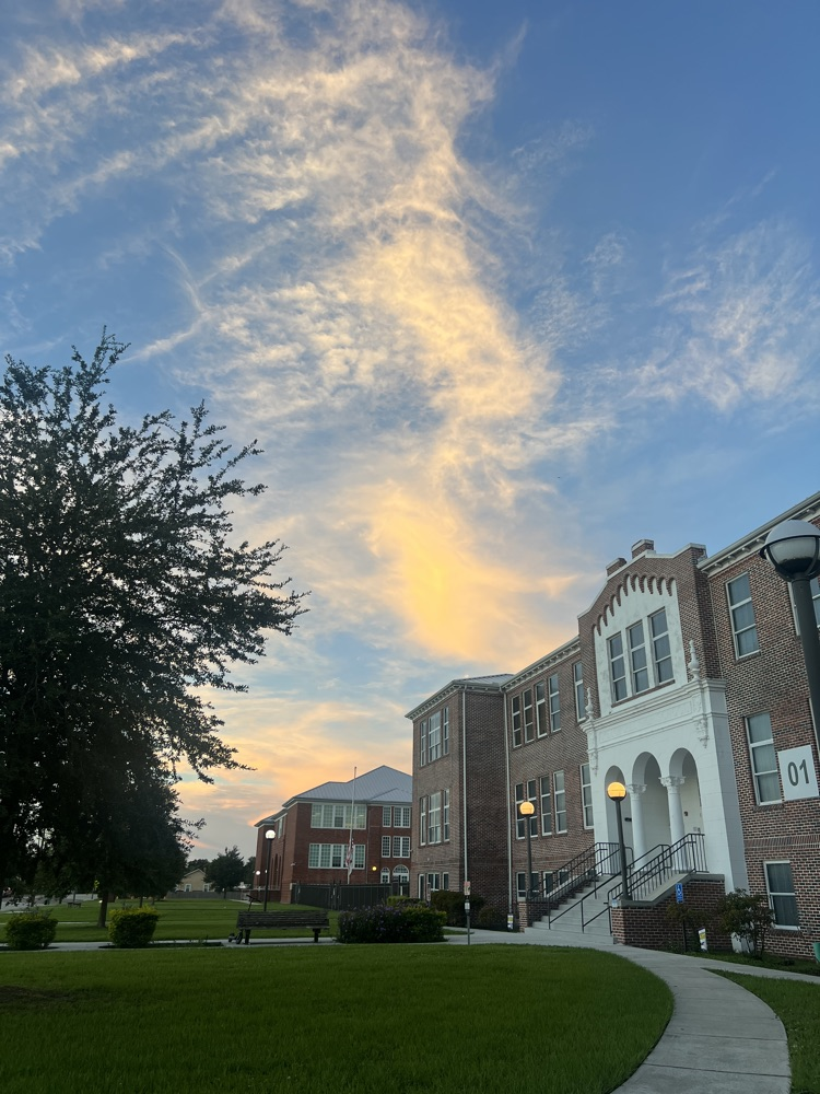 the front of Okeechobee freshman campus school during sunrise