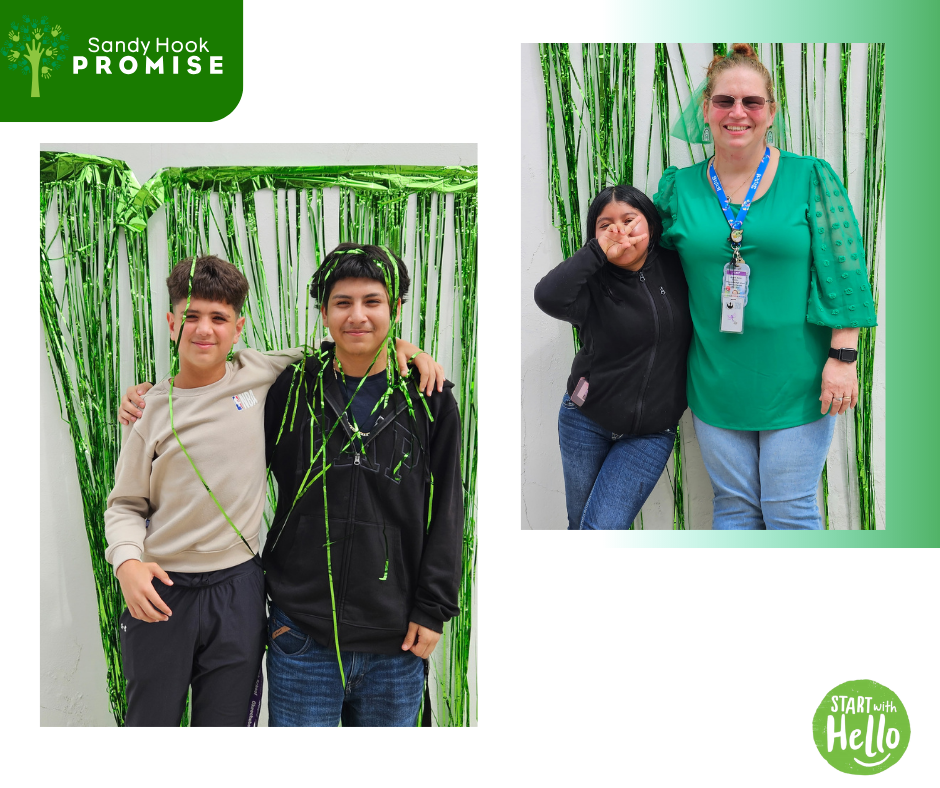 start with hello flyer with two pictures of students and teacher