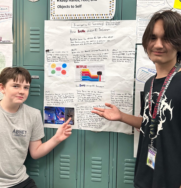 students showing their poster 