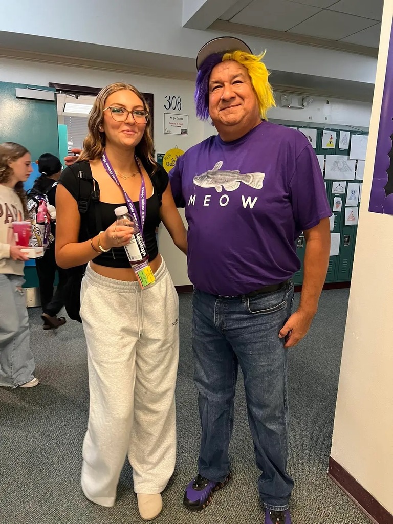 teacher and student dressed for spirit week
