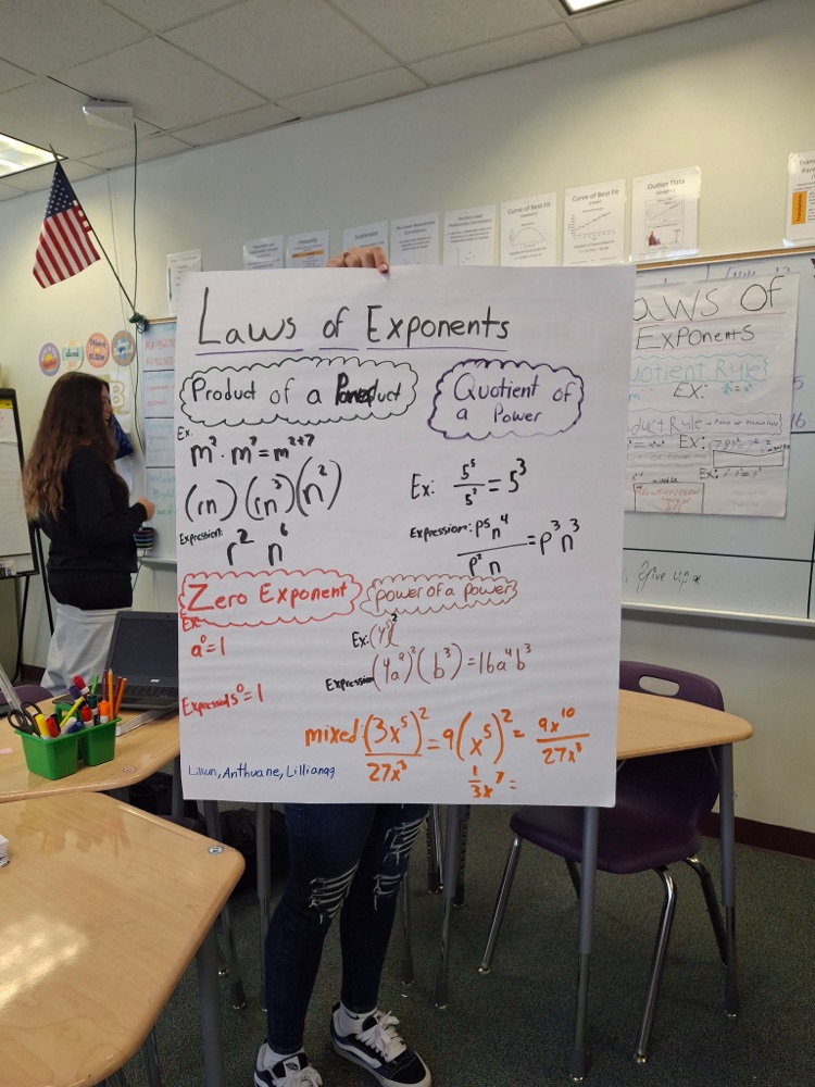 student showing algebra poster
