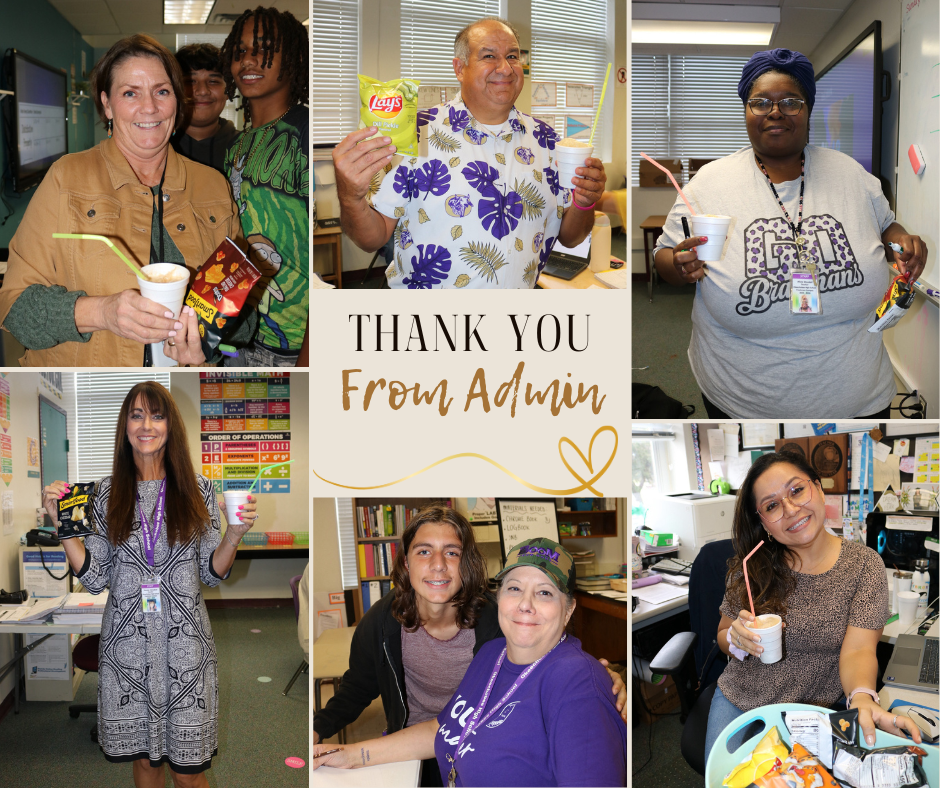 six teacher collage and thank you from admin in the middle