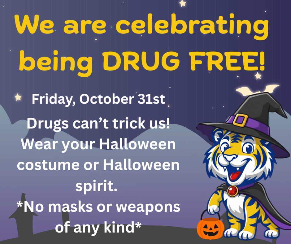 Night sky with tiger dressed in witch costume with pumpkin bucket