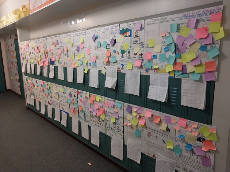 posters on lockers with post it notes all over them