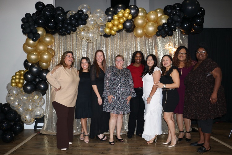 group picture of teachers at banquet 