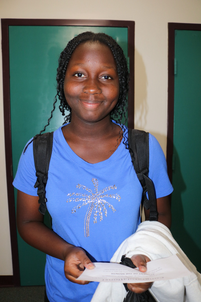 student at student of the month luncheon