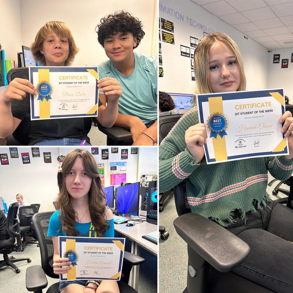 four students holding DIT certificates