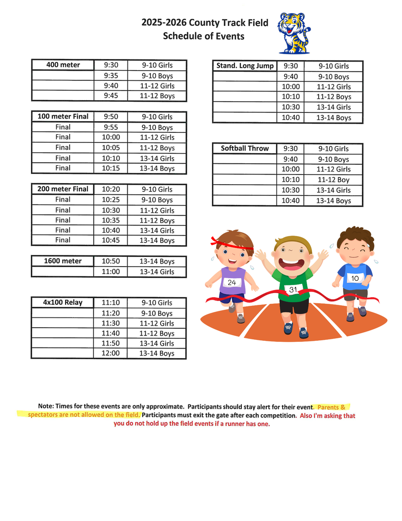 Track and Field Schedule 