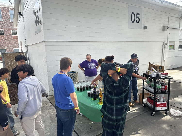 students getting Christmas sodas