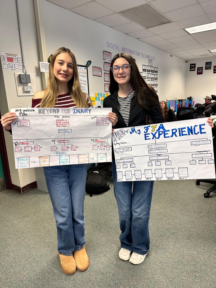 two students showing off posters 