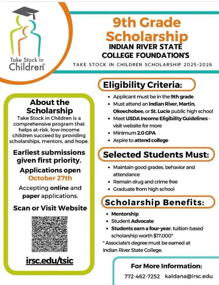 9th grade take stock in children scholarship application 