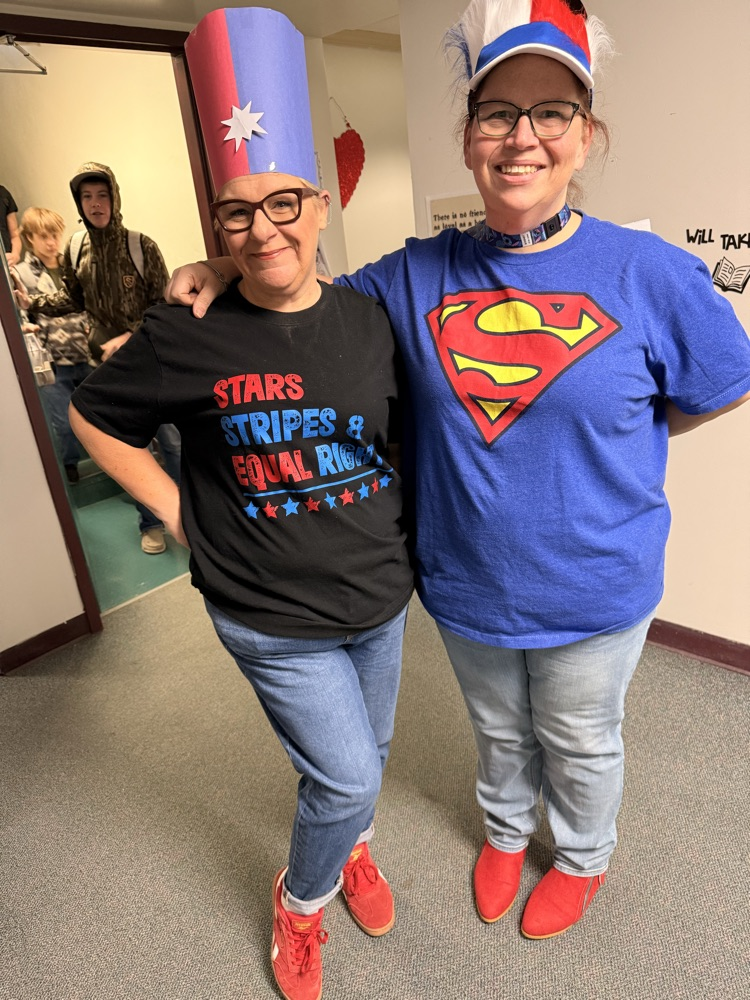 two teachers wearing hats for literacy week