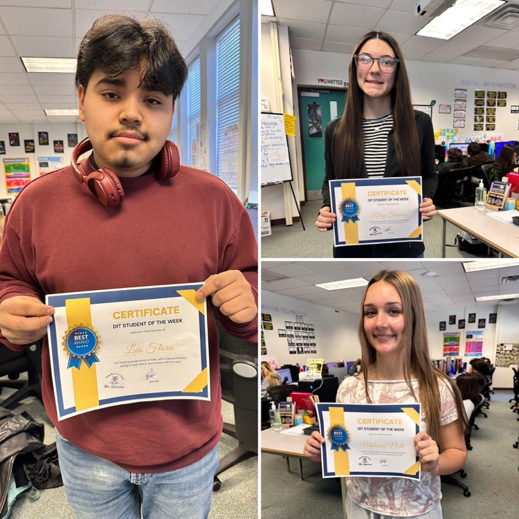 three students holding certificates 