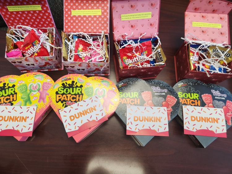 four candy raffles on desk 