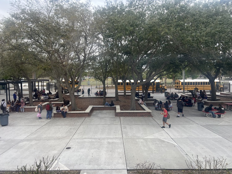 courtyard view of students