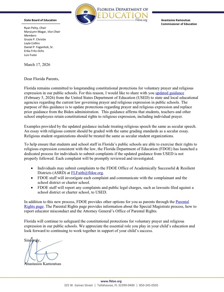 Florida department of education updated guidance