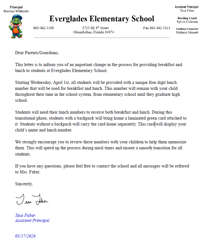 English-Lunch Number Letter