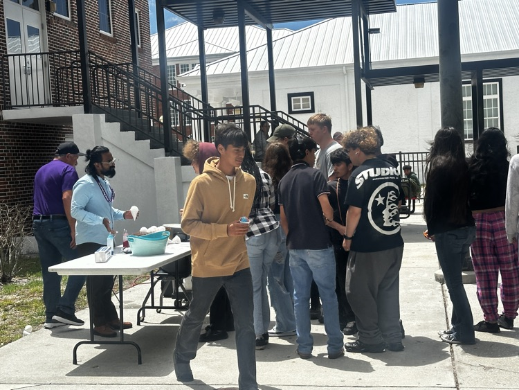 students having snow cones at school