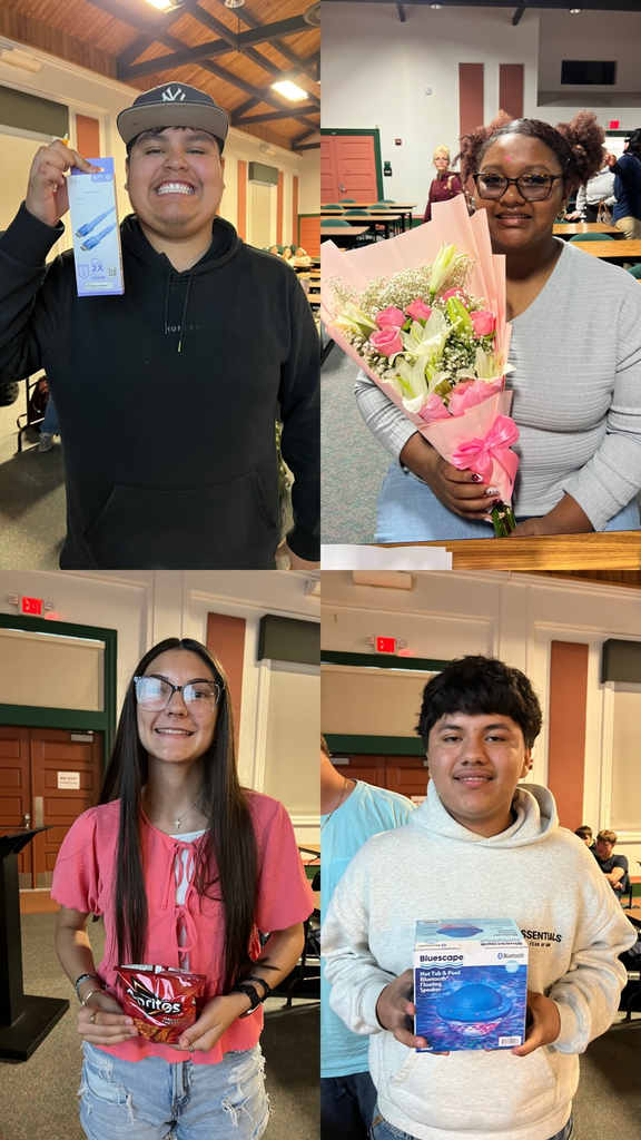 collage of students with raffle prizes 