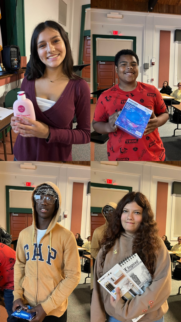 collage of students with raffle prizes 