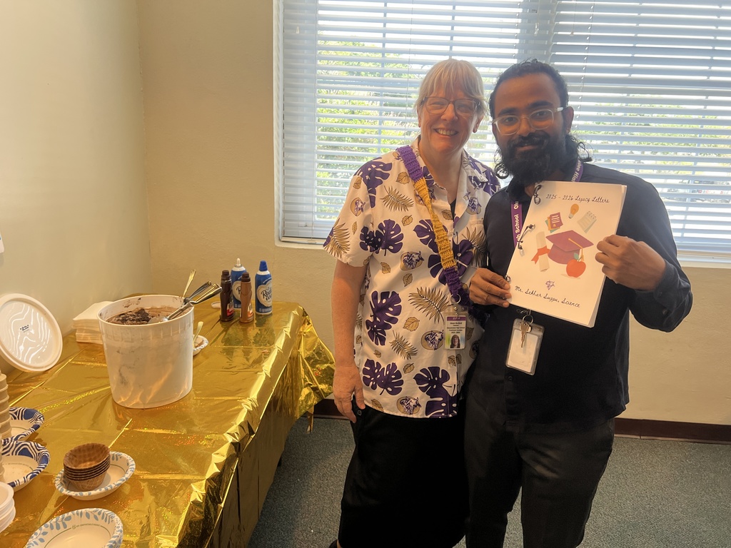 two teachers holding letters from students and next to icecream