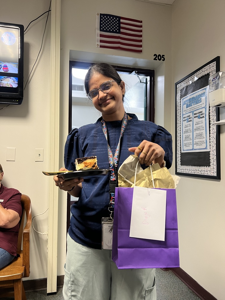 teacher with goody bag 