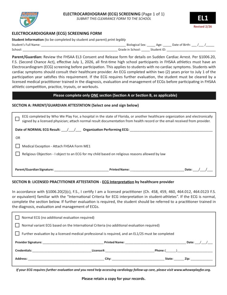 EL1 form for athletes