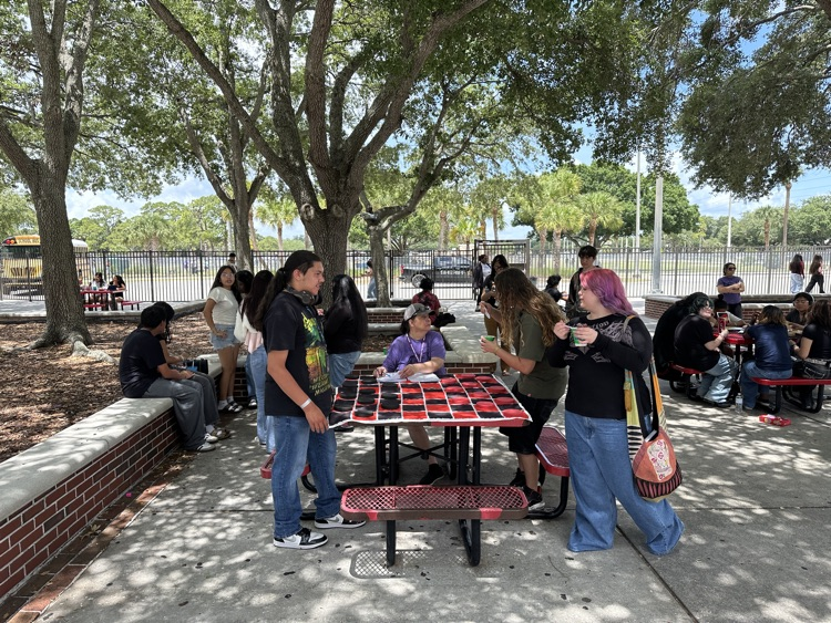 students in courtyard