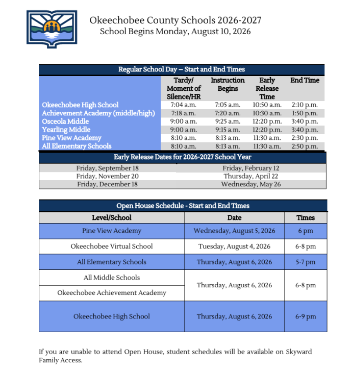 2026-27 School Start Times