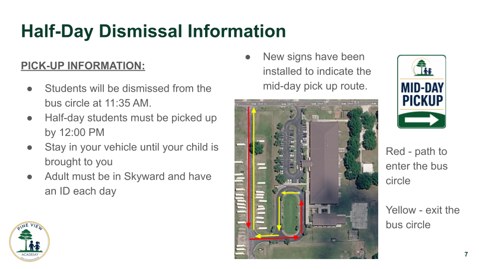 screen of half-day dismissal information