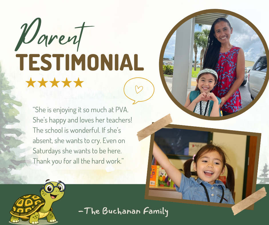 Testimonial with photos of a mother and child, and another child smiling, on a green and white background.