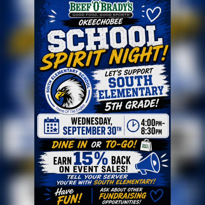 💙🦅Reminder: 5th Grade Spirit Night Fundraiser @ Beef 'O' Brady's this Wednesday Night!