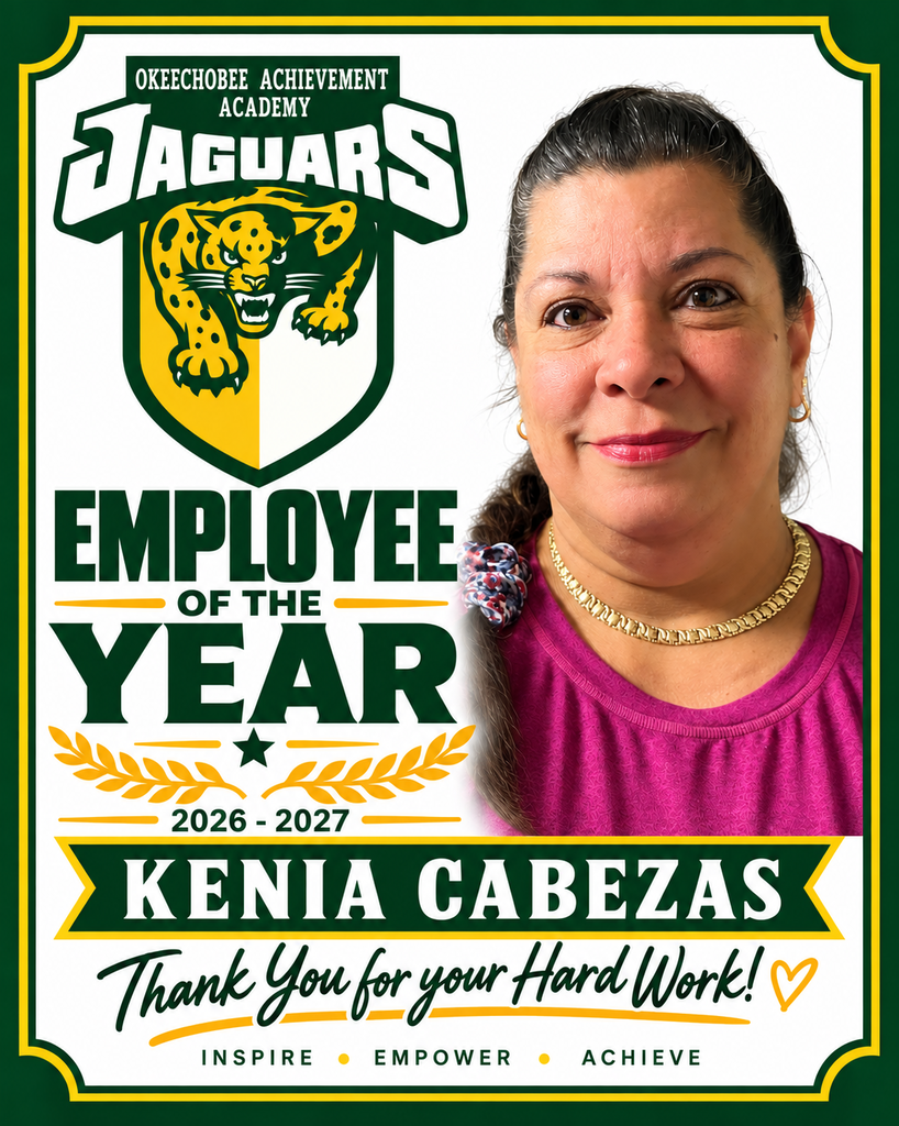 An award certificate shows a smiling woman, Kenia Cabezas, with a school logo. The text reads, "Employee of the Year 2026-2027".