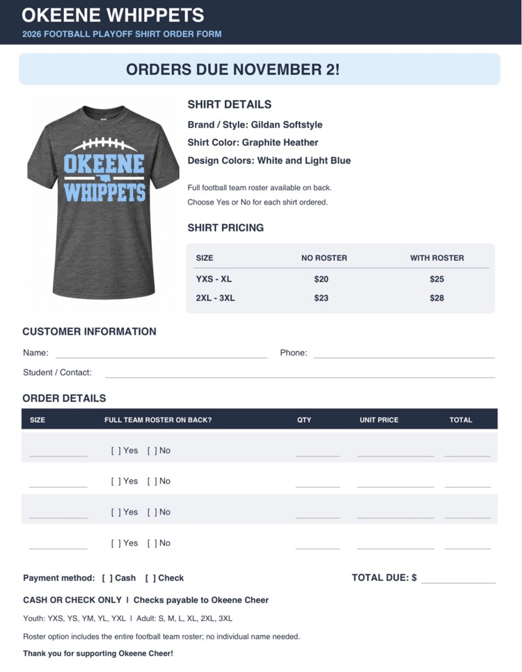 playoff shirt order form