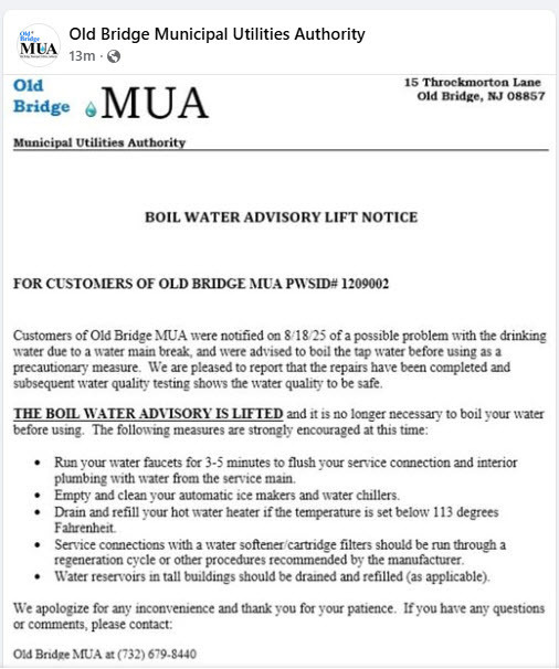 OBMUA letter lifts boil water advisory