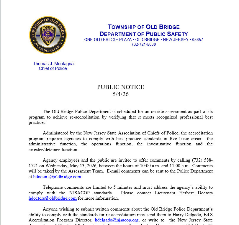 image of a public notice document regarding the Police Accreditation Process and where to send comments