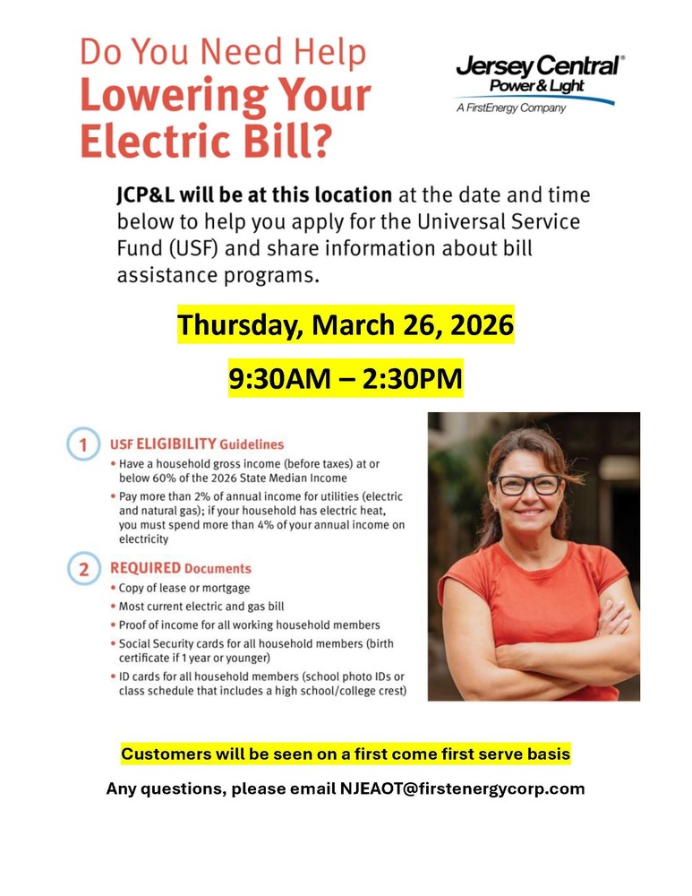 flyer for JCP&L event at Old Bridge to help residents lower their electric bill