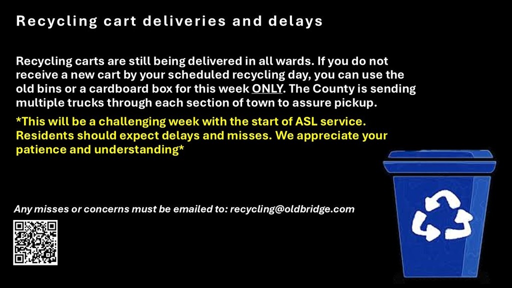 Attention Residents: This will be a challenging week with the start of ASL service. Keep your cart/bin at the curb for a few days, rain or shine. Please be patient.