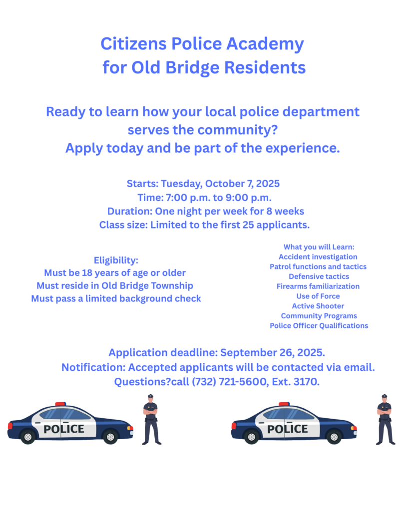 Flyer announcing a Citizen's Police Academy for Old Bridge Residents