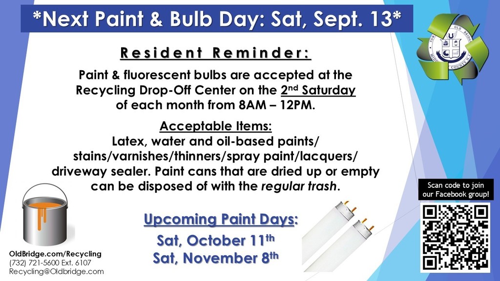 Resident Reminder: Tomorrow, 9/13, is paint day at the Recycling Center from 8AM – 12PM