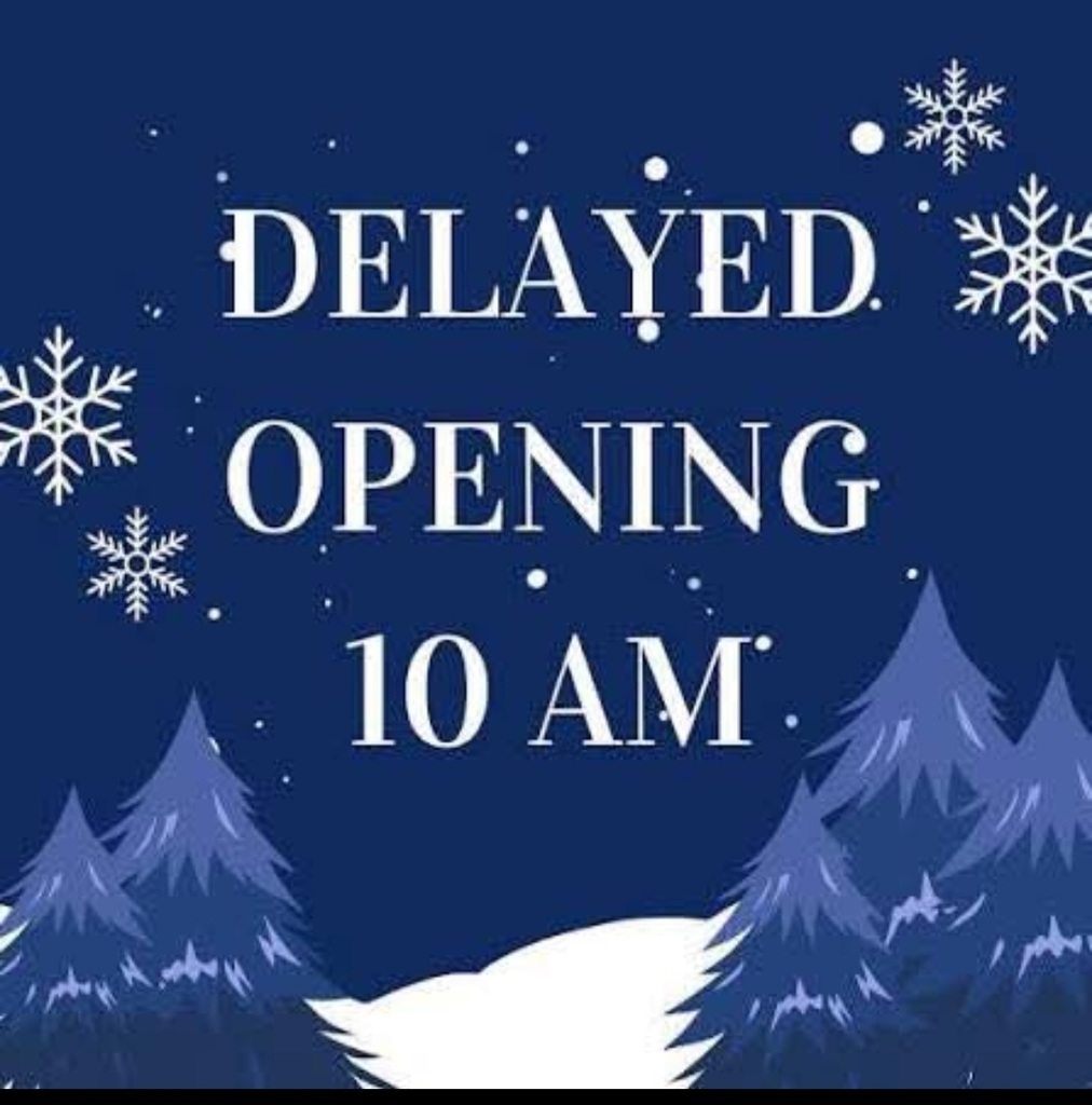 flyer that says delayed opening 10am. Old Bridge Township Municipal Offices will have a delayed opening of 10:00 am on Tuesday February 24, 2026.