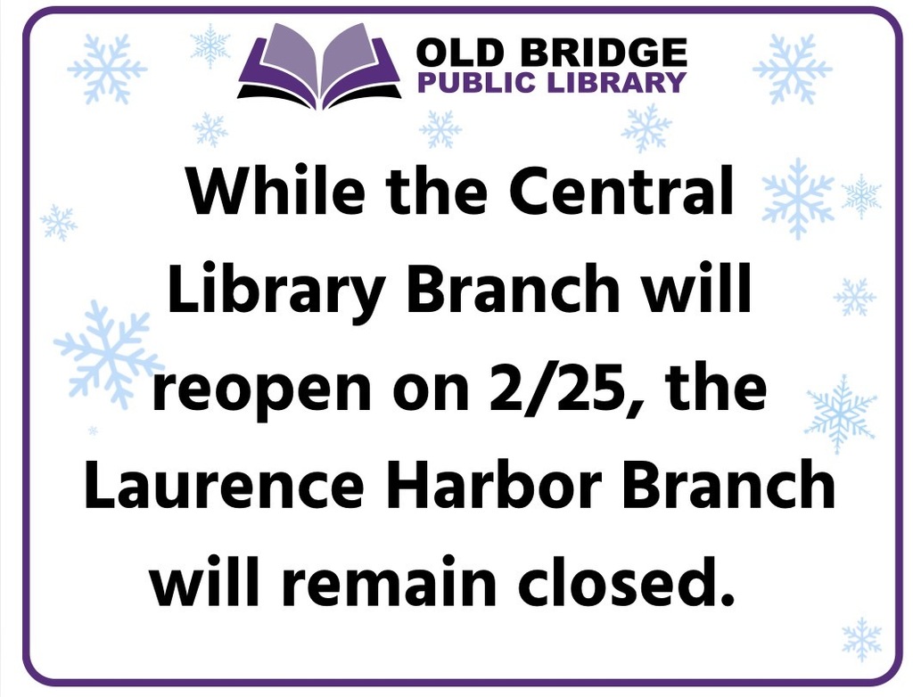While the Central Library Branch will reopen on 2/25, the Laurence Harbor Branch will remain closed.