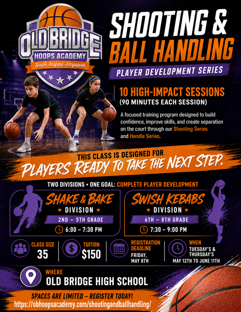 The Old Bridge Hoop Academy's Shooting & Ball Handling Player Development Series will begin on May 12th, 2026. The deadline to register is May 8th, 2026. To register, visit obhoopsacademy.com/shootingandballhandling