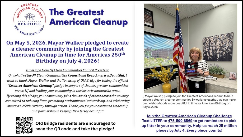 On May 5th, 2026, Mayor Walker pledges to create a cleaner community by joining the Greatest American Cleanup in time for America's 250th Birthday on July 4th, 2026! Scan the QR Code and take the pledge.