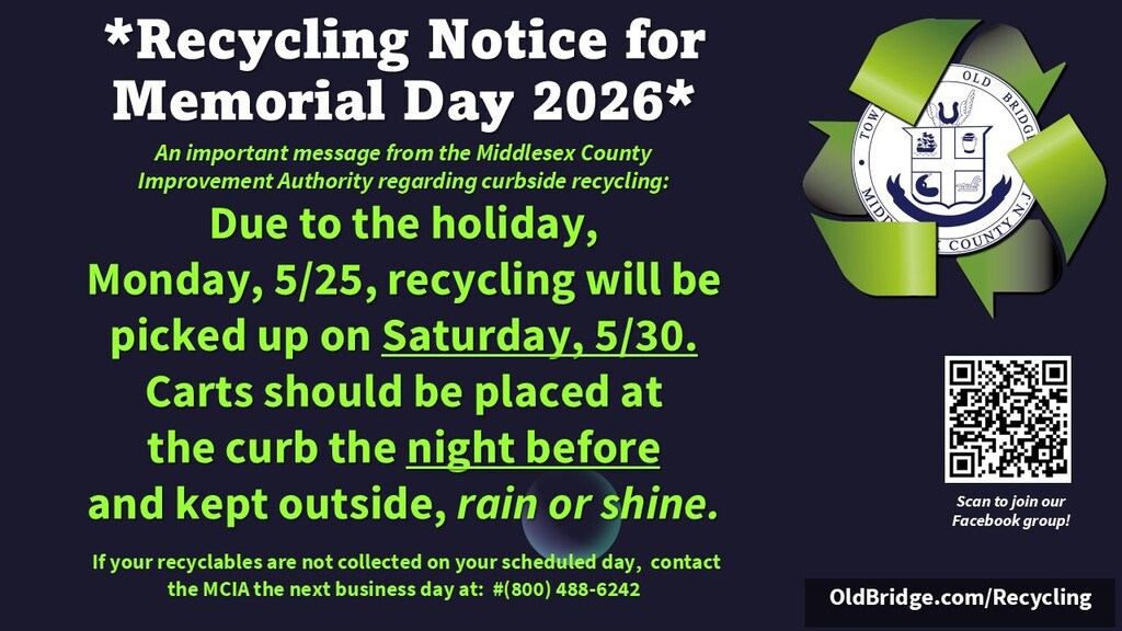 Please note Monday recycling will be picked up next Saturday, May 30, due to the holiday. The rest of the week will run a normal schedule.