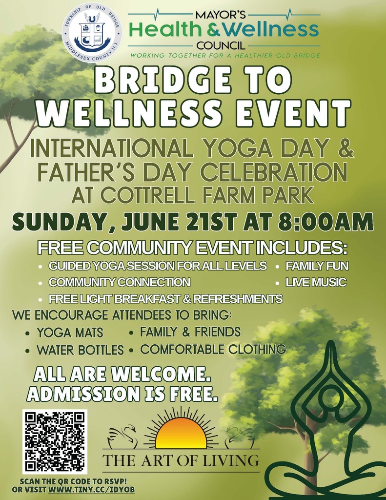 The Bridge to Wellness Event will be on Sunday, June 21st, at 8AM at Cottrell Farm Park. This event is free and open to the public. To register, scan the QR code or visit docs.google.com/forms/d/1YulL20LfiJOPBsxqpfeFd77QUyrRtaHCVkrPcwThS_4/viewform?edit_requested=true