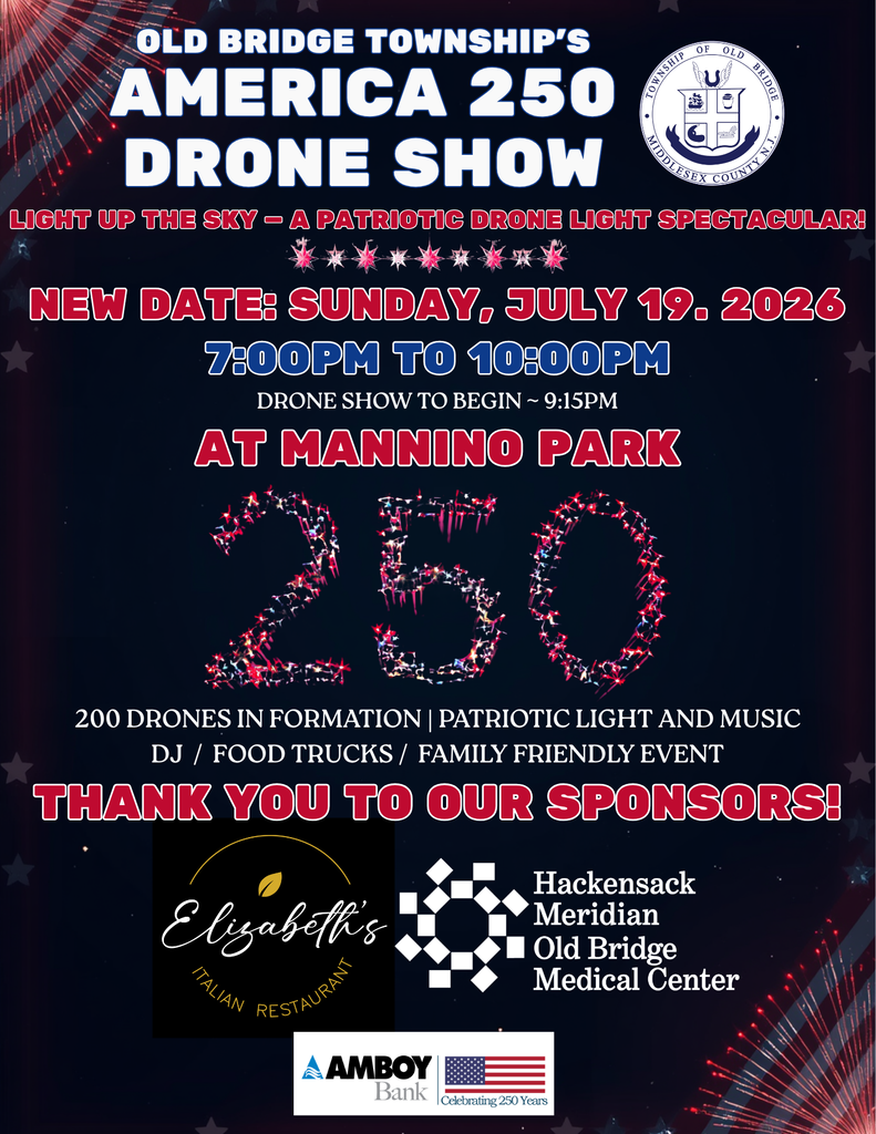 Due to the forecasted storms expected on Saturday, July 18, we have made the decision to move both of our America 250 Celebration events to their scheduled rain date of Sunday, July 19, 2026.